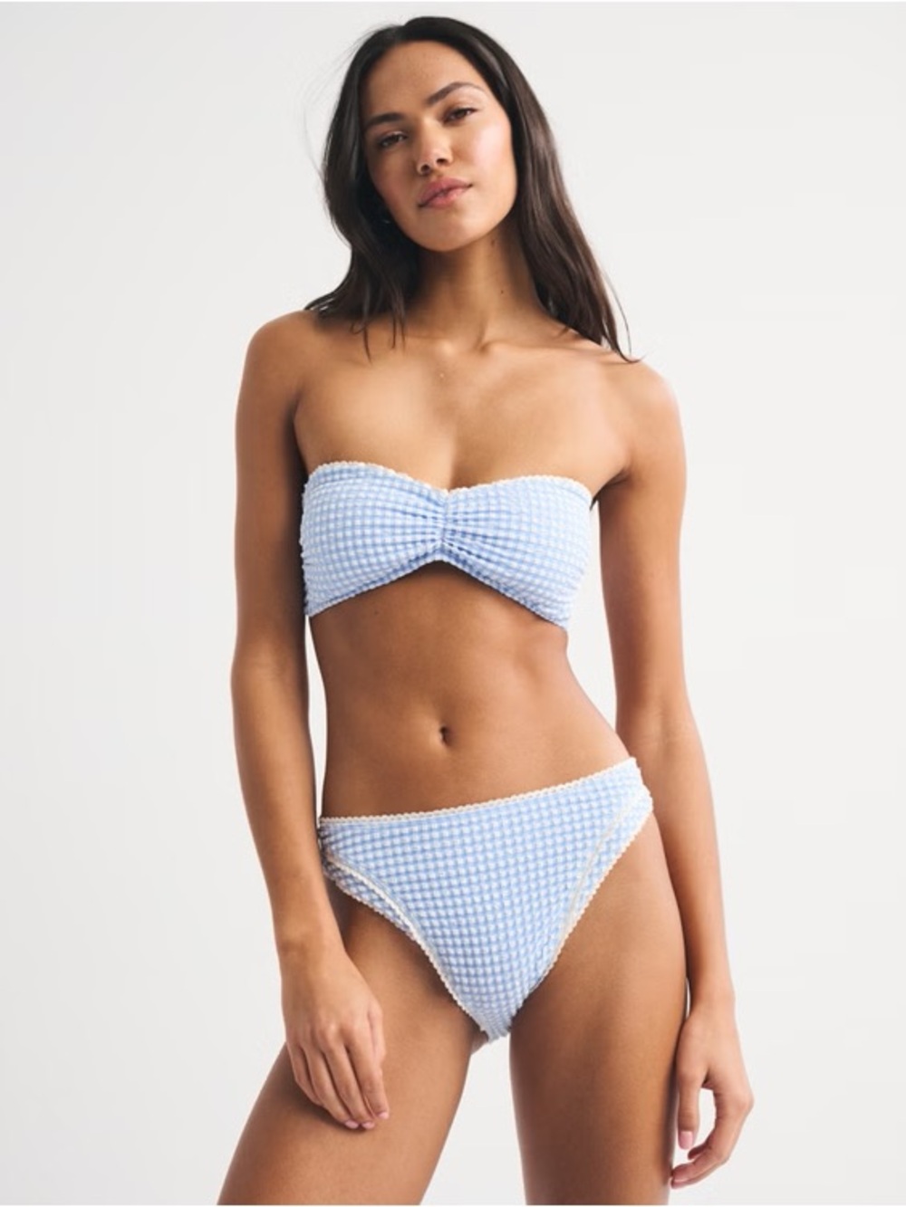 Abercrombie & Fitch Blue Gingham Mid Rise High-Leg Moderate Bottom